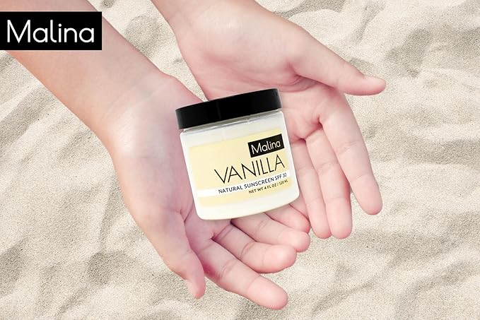 Malina™ Organic Vanilla Natural Sunscreen | SPF 30+ | Nontoxic | Baby-Safe | Reef-Safe | No Preservatives | No Synthetic Fragrance | Made With Pure Essential Oil (4 Fl Oz)