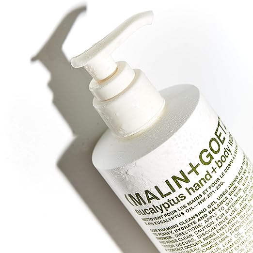 MALIN+GOETZ Hand + Body Wash | Gentle Foaming Cleanser with Botanical Extracts and Amino Acids | Hydrating pH-Balanced Unisex Scent | Vegan &amp Cruelty-Free (Eucalyptus Bergamot Rum Cannabis)