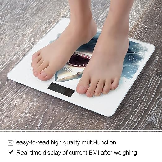 Shark in The Sea Bathroom Scale Large LCD Backlight Display Digital Scale Rounded Corners Body Scales Automatic Power On/Off Bathroom Scales for Home Bedrooms