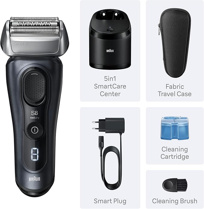 Braun Series 8 8560cc Electric Razor for Men 4+1 Shaving Elements &amp Precision Long Hair Trimmer 5in1 SmartCare Center Close &amp Gentle Even on Dense Beards Wet &amp Dry Electric Razor 60mi