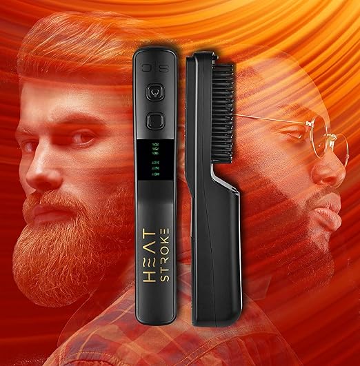 StyleCraft Heat Stroke Beard &amp Styling Hot Brush Cool Touch Tips Anti-Scold Hair Straightener Black