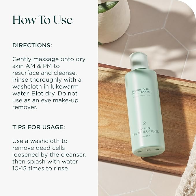Marini SkinSolutions Bioglycolic Face Cleanser - Gentle Resurfacing Facial Wash with Glycolic Acid - Non Foaming Non Irritating - Cruelty Free - Made in the USA - 6 fl oz