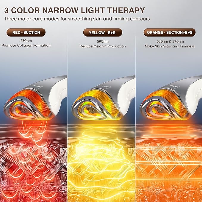 3-in-1 for Aurora Red Light for Face &amp Neck Beauty Massager with Suction Vibration Heat 3 Light Therapies for Skin Glow Face Lift Neck Firm White