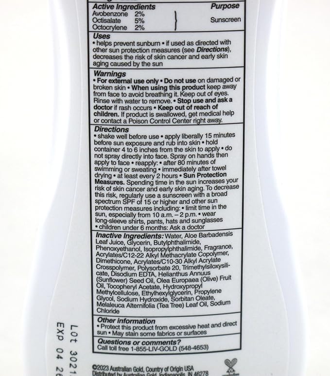 Australian Gold SPF#15 Spray Gel Ultimate Hydration 8 Ounce (Pack of 3)