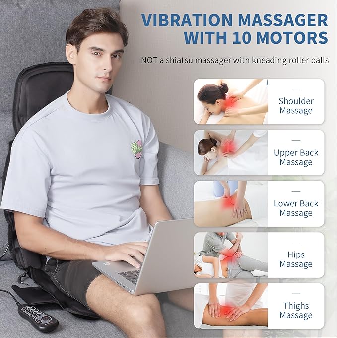 Sotion Seat Massager Vibrating Back Massager for Chair Massage Cushion 10 Vibrations to Relieve Stress and Fatigue for Back Shoulder and Thighs