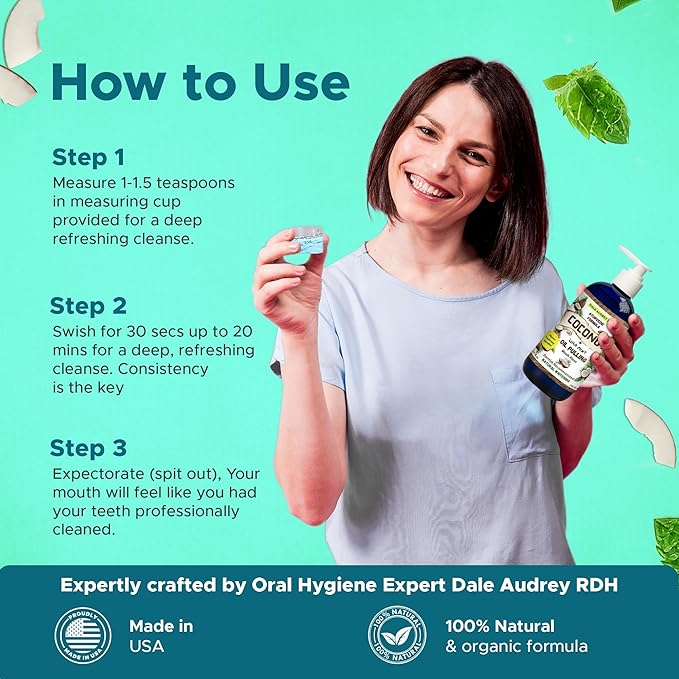 Dale Audrey Nano Hydroxyapatite Mouthwash Oil Pulling for Teeth and Gums | Coconut Flavored Organic Mouthwash for Bad Breath | Essential Oils for Teeth Whitening &amp Fresh Breath Natural Mouthwash 8