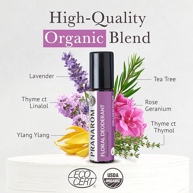 Pranarom - 2 Pack - Floral Deodorant Roller 8ml EACH- Organic Neutralizing Odor All Natural Solution