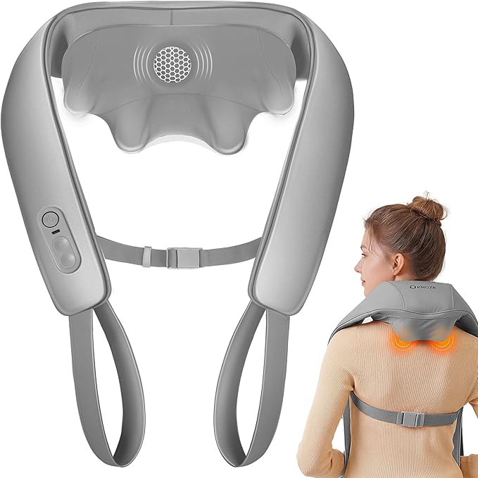 KNQZE Neck and Shoulder Massager with Heat Cordless Back and Neck Massager Upgraded Graphene Heating 4D Shiatsu Deep Kneading Massage for Shoulder Back Pain Relief (Gray)