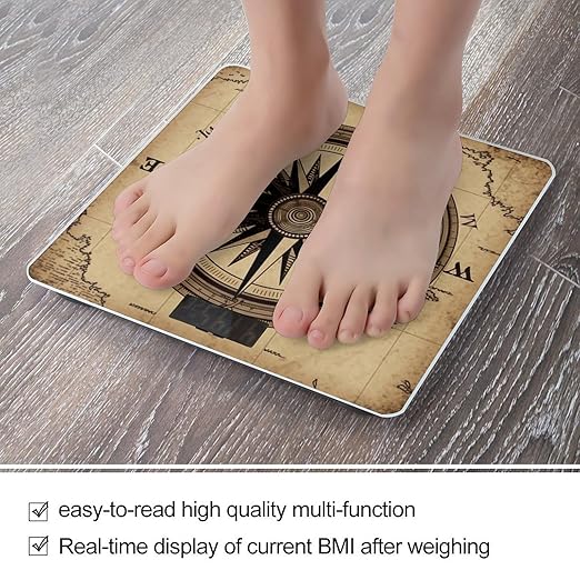 Compass Wind Road Map Digital Bathroom Scale for Body Weight Weighing Scale with Backlit LCD Display High Precision Measurements &amp Measures Weight Up to 180kg