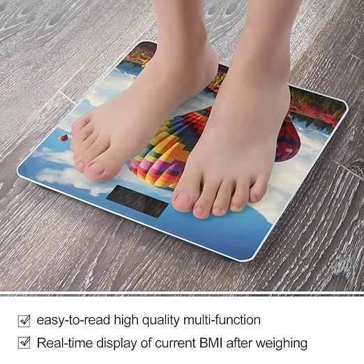 Color Hot Air Balloon Bathroom Scale Large LCD Backlight Display Digital Scale Rounded Corners Body Scales Automatic Power On/Off Bathroom Scales for Home Bedrooms