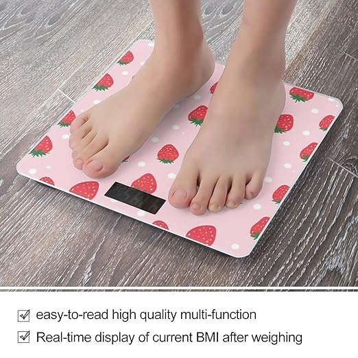Energy Saving Scale Bathroom Weighing Scale Smart Scale for Body Weight Digital Cute Pink Strawberry Polka Dot