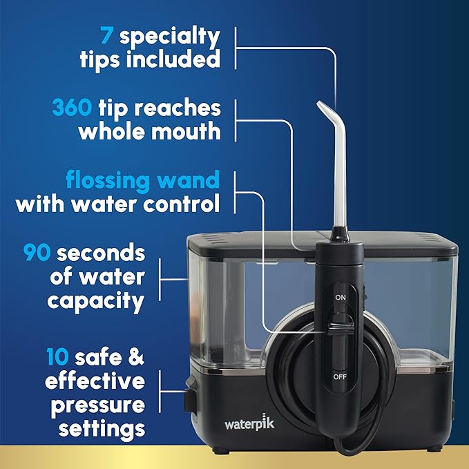 Waterpik ION Professional Water Flosser Rechargeable and Portable for Teeth Gums Braces 10 Settings 7 Flossing Tips For Multiple Users And Needs ADA Accepted WF-12 Black Packaging May Vary