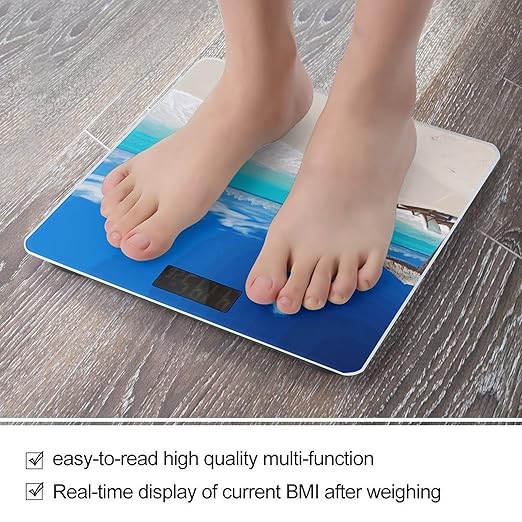 White Beach Tropical Sea Bathroom ScaleHighly Accurate Digital Weighing Machine for People Bright LED Display Weight Scale for The Aldult Home Use