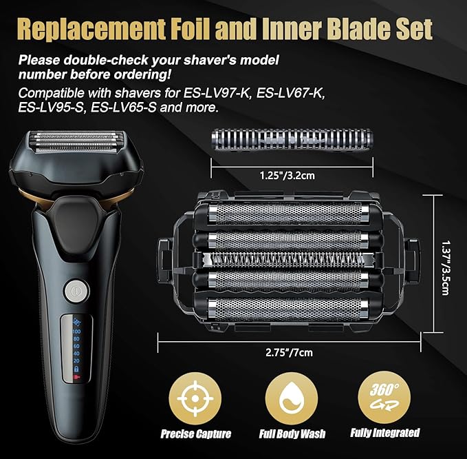 WES9032P Replacement Blades Compatible with Panasonic ARC5 5-Blade Shavers Outer Foil and Inner Blade Set WES9032P Compatible with ES-LV97-K ES-LV67-K ES-LV95-S ES-LV65-S (2 Pcs)