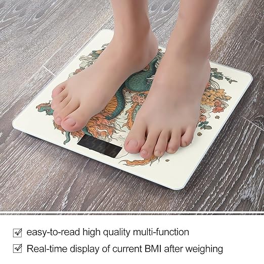 Flowers and Dragons Smart Scale for Body Weight Accurate Bathroom Scale with LED Display Digital Weight Scales Weighing Machine High Precision Scales for Bath Home