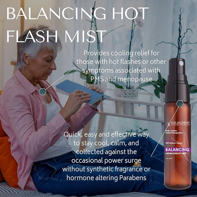 RD Alchemy - Natural &amp Organic Menopause Balancing Hot Flash Mist - Botanical Cooling Spray with Black Cohosh Vitex Marjoram and Ylang Ylang Help Soothe Refresh &amp Restore Comfort.