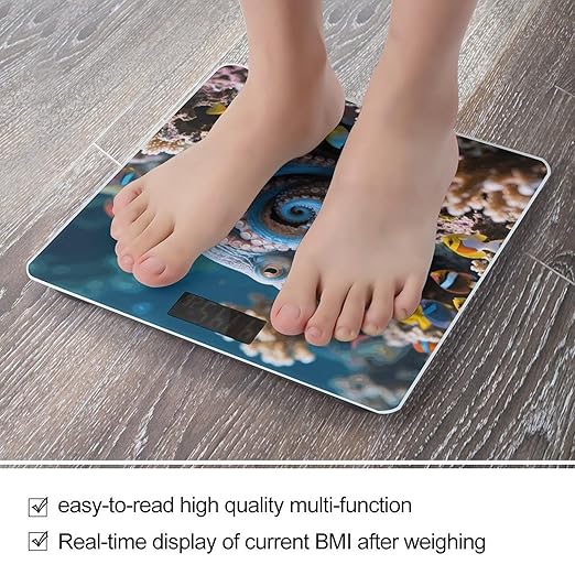 Blue-Ringed Octopus Scale for Body Weight Sturdy Tempered Glass Weighing Scales with LCD Display Accurate Digital Bathroom Scale Convenient Body Fat Smart Scales Easy Read