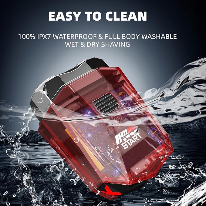 Cyberpunk Mini Electric Shaver Portable Electric Razor for Men Smart Display IPX7 Waterproof Wet &amp Dry Shaving Rechargeable Cordless Rotary Shaver for Home Office Car Gifts