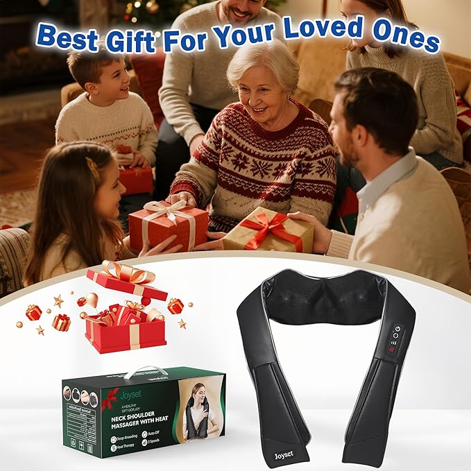 Joyset Neck Massager for Pain Relief Deep Tissue with HeatShiatsu Neck and Back Massager 4D Deep Kneading Massage for ShoulderGifts for Women Men Mom Dad Friend