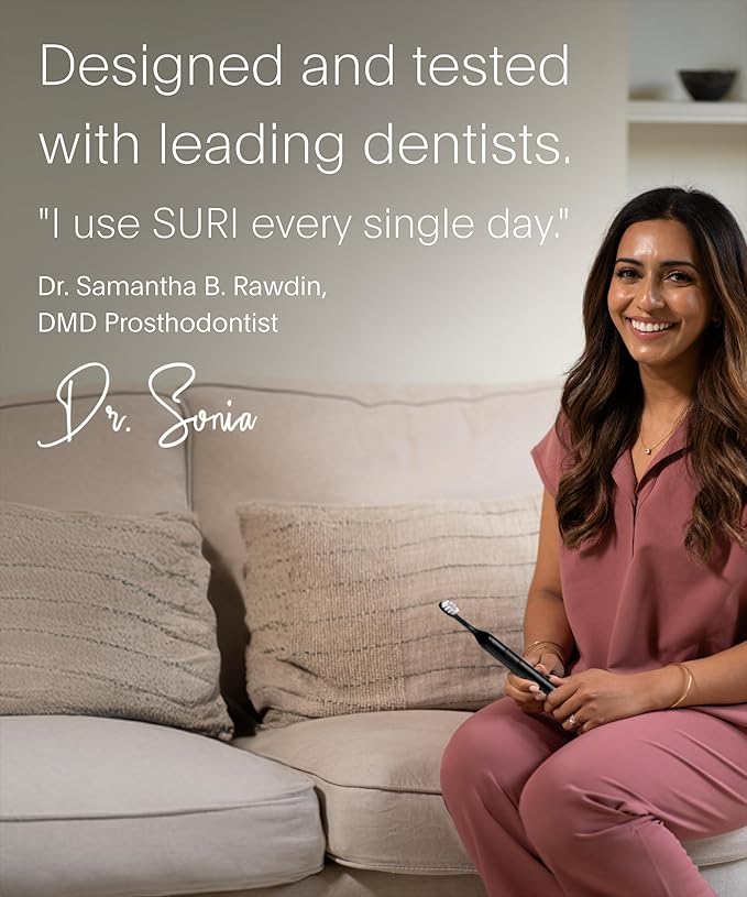 SURI 2.0 New Sonic Electric Toothbrush with Pressure Sensor &amp UV-Cleaning Travel Case |1 Month+ Battery | Electric Toothbrush for Adults | Travel Toothbrushes | Tooth Brush | Black