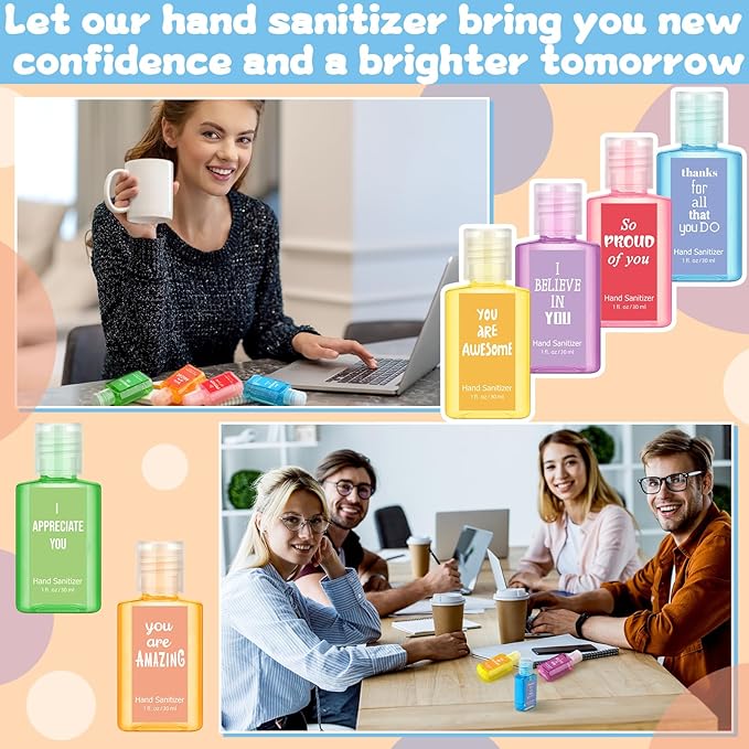 Frienda 24 Pcs Inspirational Mini Hand Sanitizers Bulk 1 Fl oz Travel Size Scented Hand Sanitizer Assorted Scents Employee Appreciation Gifts for Coworker Staff Teacher Nurse Office Thank You Gifts