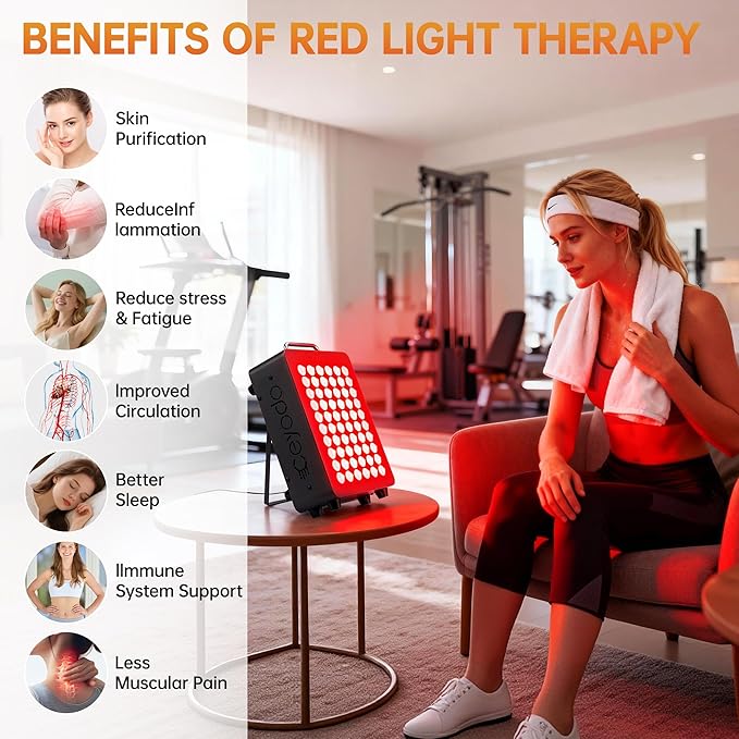 Red Light Therapy for Body 4 Chip Infrared Light Therapy Panel with Near-Infrared Light 630nm 660nm 850nm 940nm 138W High Power 60 LED Red Infrared Light Device Includes Hanging Kit &amp HandleBl