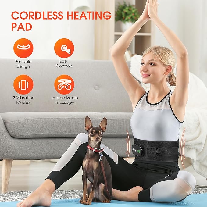 YUANBO Heated Lower Back Massager with 3 Heating &amp 3 Vibration Modes Cordless Heating Pad for Back Heated Back Brace Gifts for Family Men Women