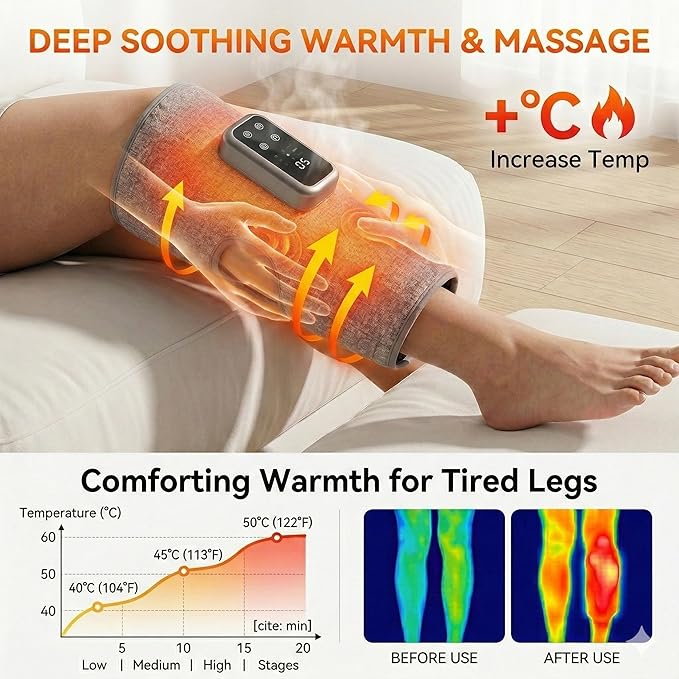 Cordless Leg Massager with Heat and Air Compression Rechargeable Calf Massager for Daily Relaxation 3 Modes &amp Intensities Gifts for Men Women Athletes &amp Seniors (2 Pack)