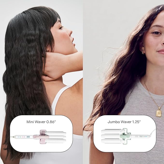 Mane 0.86 Triple Ripple Mini Waver &amp Power Base Hair Tool Bundle - Mini 3 Barrel Hair Waver for Natural-Looking Waves Frizz-Free Volume &amp Beachy Texture - Includes Power Bottom Base (1 Count