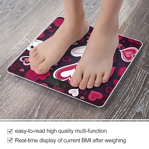 Happy Valentine's Day Bathroom Scale Automatic Power On/Off Body Scales LCD Backlight Display Square Digital Scale Rounded Corners Bathroom Scales for Home Bedrooms