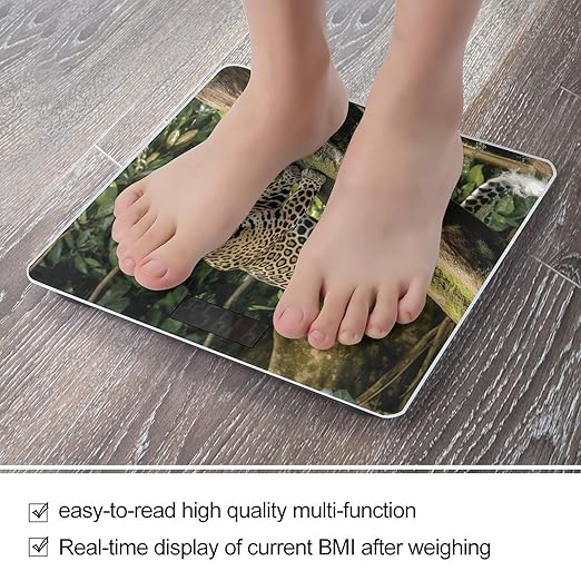 Jaguar Cat on Tree Trunk WaterfallScale for Body Weight with LCD High Precision Weighing Scales Fashion Sturdy Tempered Glass Weight Scales Easy-to-Read Digital Bathroom Scale for Daily 400lb