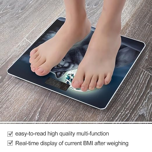Digital Bathroom Scale for Body Weight Scale with Bright LCD Display High Accuracy Step-On Technology Auto On/Off Wolf Under Moon Digital Scales 400 Lbs /180kg