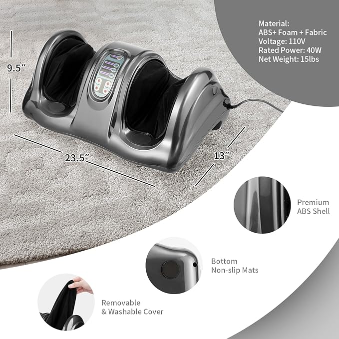 KOTEK Foot Massager Machine Shiatsu Foot &amp Calf Massager w/ 3 Massage Modes Remote Control Electric Deep Kneading Rolling Scraping Massage for Leg/Arm/Ankle Increase Blood Circulation (Grey)