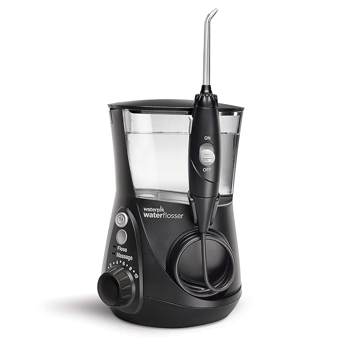 Waterpik Aquarius Water Flossers WP-662 Black and WP-660 White with 10 Pressure Settings 7 Tips ADA Accepted