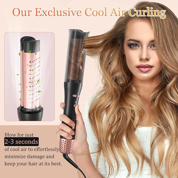 Automatic Curling Iron Meidiero Auto Hair Curlers with 1 Hair Curler Large Barrel Cool Air Anti-Tangle Rotating Curling Wand Iron for Hair Styling Dual Voltage with Auto Shut-Off 4 Tempe Settings