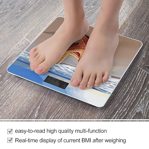 Starfish on The Beach Bathroom Scale for Body Weight Bathroom Weighing Scale with Backlit LCD Display Highly Accurate Measures Weight Up to 180kg