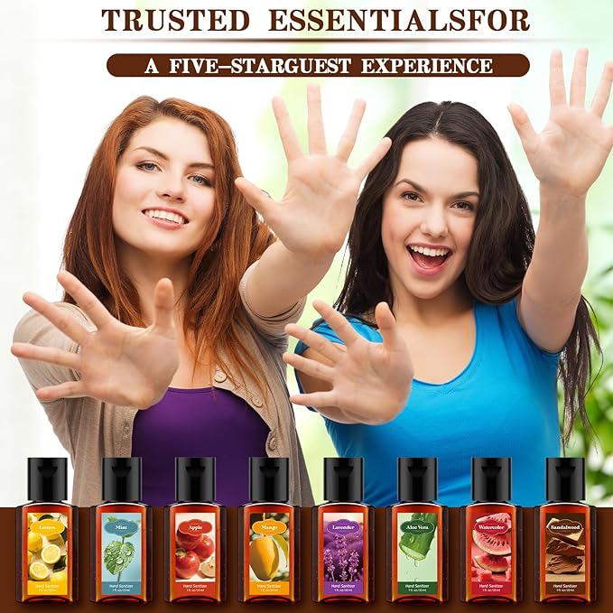 Frienda 24 Pcs Scented Mini Hand Sanitizers Bulk 1 Fl oz Brown Compact Bottle Travel Size Hand Sanitizer Assorted Scents Employee Appreciation Gifts for Coworker Staff Teacher Nurse Thank You Gifts