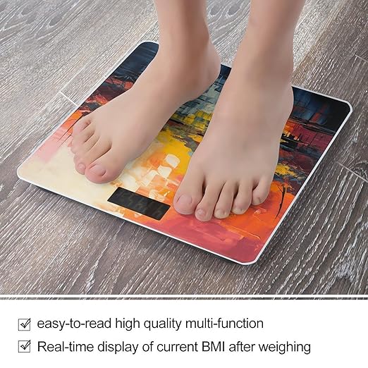 Colorful Painting Scale for Body Weight Anti-Slip Tempered Glass Digital Bathroom Scales Clear LCD Display Weighing Scale Safe Rounded Corners Smart Scales