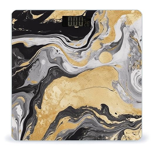 Black Golden Marble Ink Scale for Body Weight Highly Accurate Digital Bathroom Scale Sturdy Tempered Glass Weighing Scales with LCD Display Fashion Body Fat Smart Scales 400lb