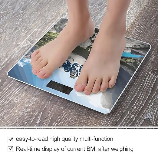 Mountains Bathroom Scale for Body Weight Bathroom Weighing Scale with Backlit LCD Display Highly Accurate Measures Weight Up to 180kg