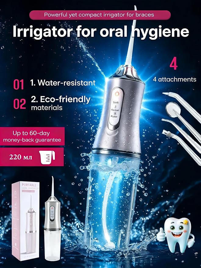 Electric Wireless Water flosser with 3 Modes and 4 nozzles for Cleaning and Using Water flosser Portable Dental flosser Rechargeable Oral Stone Traveling Adult(Pink)