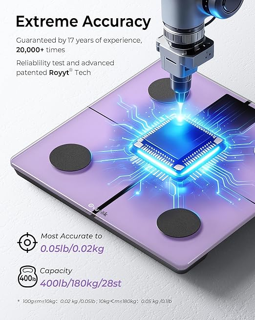 Ovutek Scale for Body Weight Digital Bathroom Smart Scale with 13 Body Composition Analyzer Sync Weight Scale BMI Health Monitor Sync Apps 400lbs - Purple