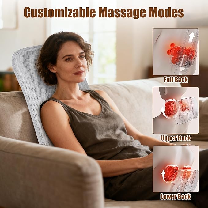 Shiatsu Full Back Massager with Heat Ultrathin Electric Rolling Back Massage Mat with 3D Kneading for Pain Relief Deep Tissue Chair Massager for Office Home