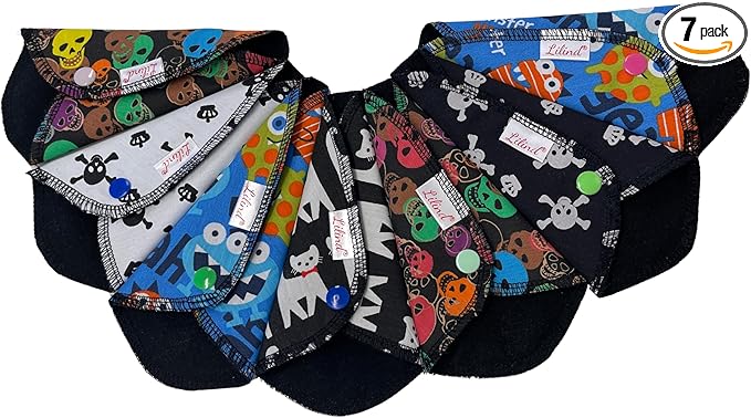 Lilind® 7 Pack Thong Pantyliners Black Cloth Pads 100% Cotton Reusable Menstrual Sanitary Napkins Free Wet Bag Complete Set Zero Waste