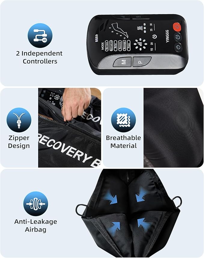 Leg Massager with Heat and Compression: Cordless Recovery System for Improved Circulation Professional Foot Massage Boots with 5 Massage Areas 8 Intensities(Only Single Leg)-Medium