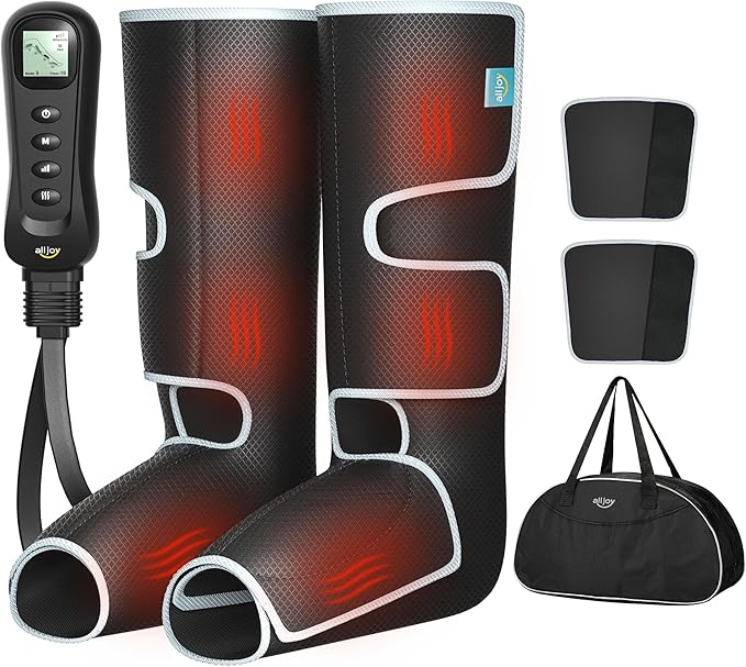 ALLJOY Leg Massager for Circulation and Pain Relief FSA Gifts for Dad Mom Mothers Day Fathers Day Leg Massager with Heat and Compression Helpful for Vericose Veins Fatigue Cramps Swelling Edema