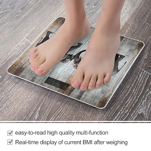 Elephant on Wood Scale for Body Weight Highly Accurate Digital Bathroom Scale Sturdy Tempered Glass Weighing Scales with LCD Display Fashion Body Fat Smart Scales 400lb