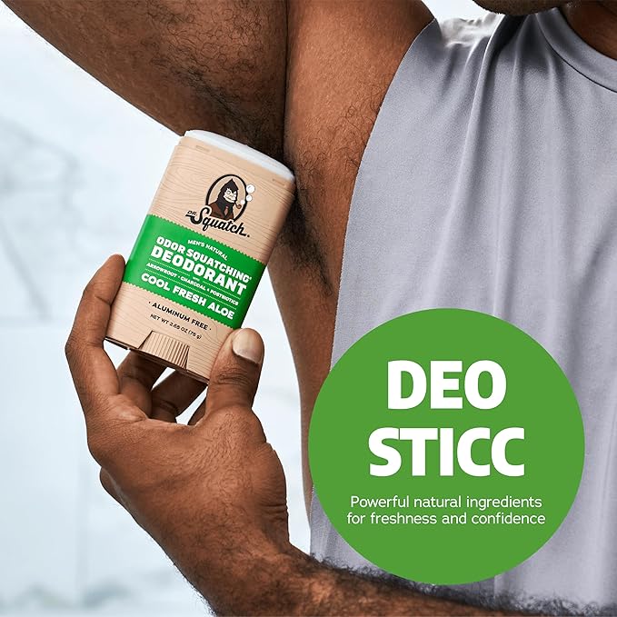 Dr. Squatch Natural Men’s Deodorant – Aluminum Free Natural Deodorant Men with Charcoal &amp Postbiotics for 72-Hour Odor Protection – Cool Fresh Aloe 2.65oz Stick (3-Pack)