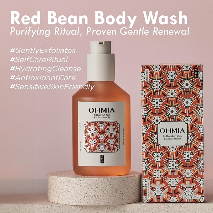 Korean Red Bean Body Lotion &amp Body wash - 24hr Hydrating Smoothing &amp Texture Care for Sensitive Skin - Peptides &amp Hyaluronic Acid - Vegan &amp Cruelty-Free - 8.45 fl oz