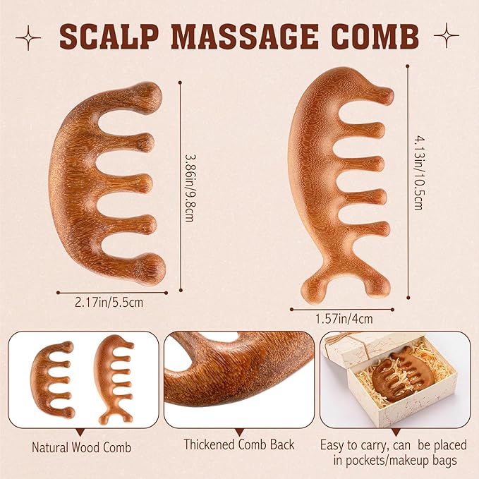LemonRoad 12 Pack Wooden Scalp Massager Natural Sandalwood Wide Tooth Combs Wooden Scalp Massage Combs Bulk for Hair Growth Hair Care (Sea Lion&ampClassic)